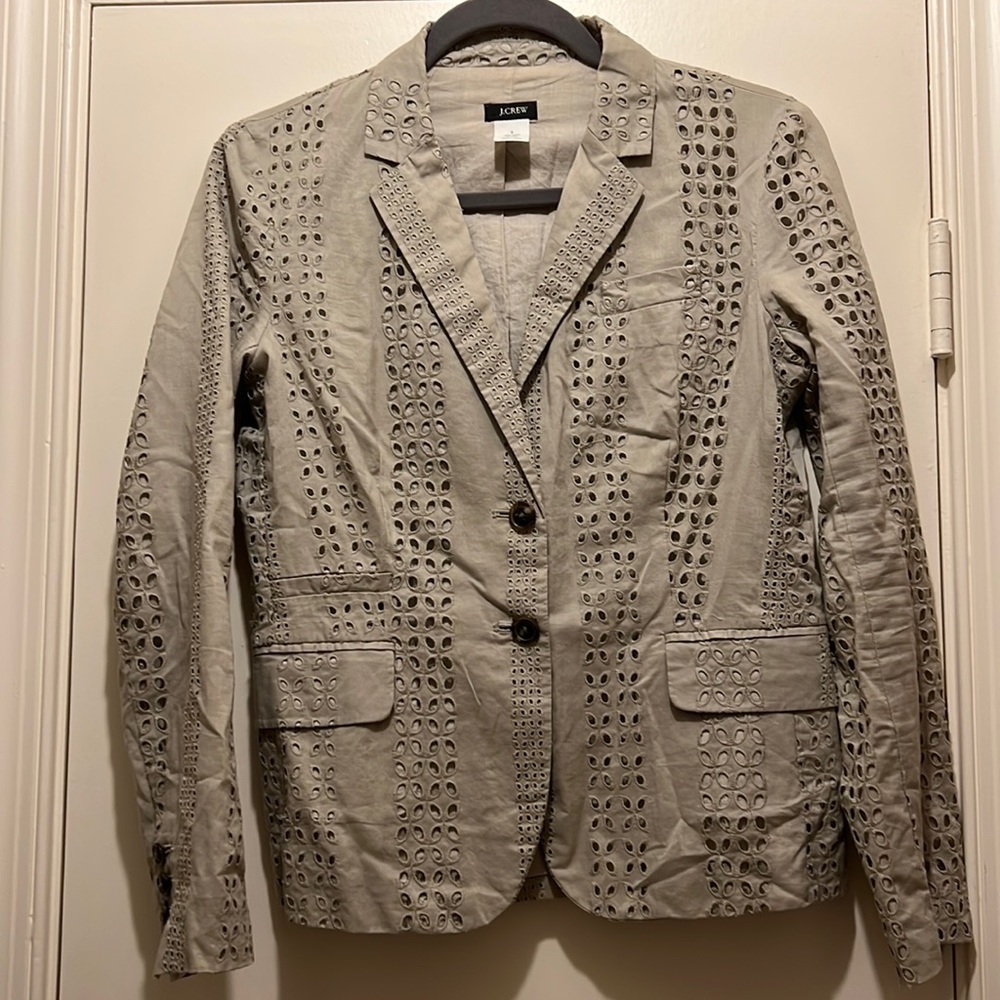 J Crew Cotton Eyelet schoolboy Blazer Grey 2 - Picture 3 of 5